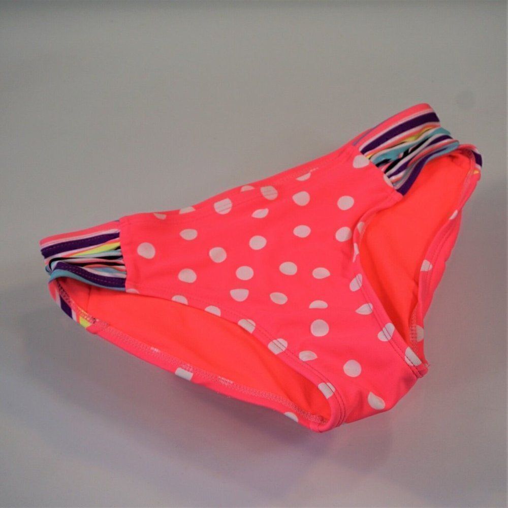 Girls Xhilaration Swim Bottoms Neon Pink Polka Dot With Stipes Size M ( 7- 8)